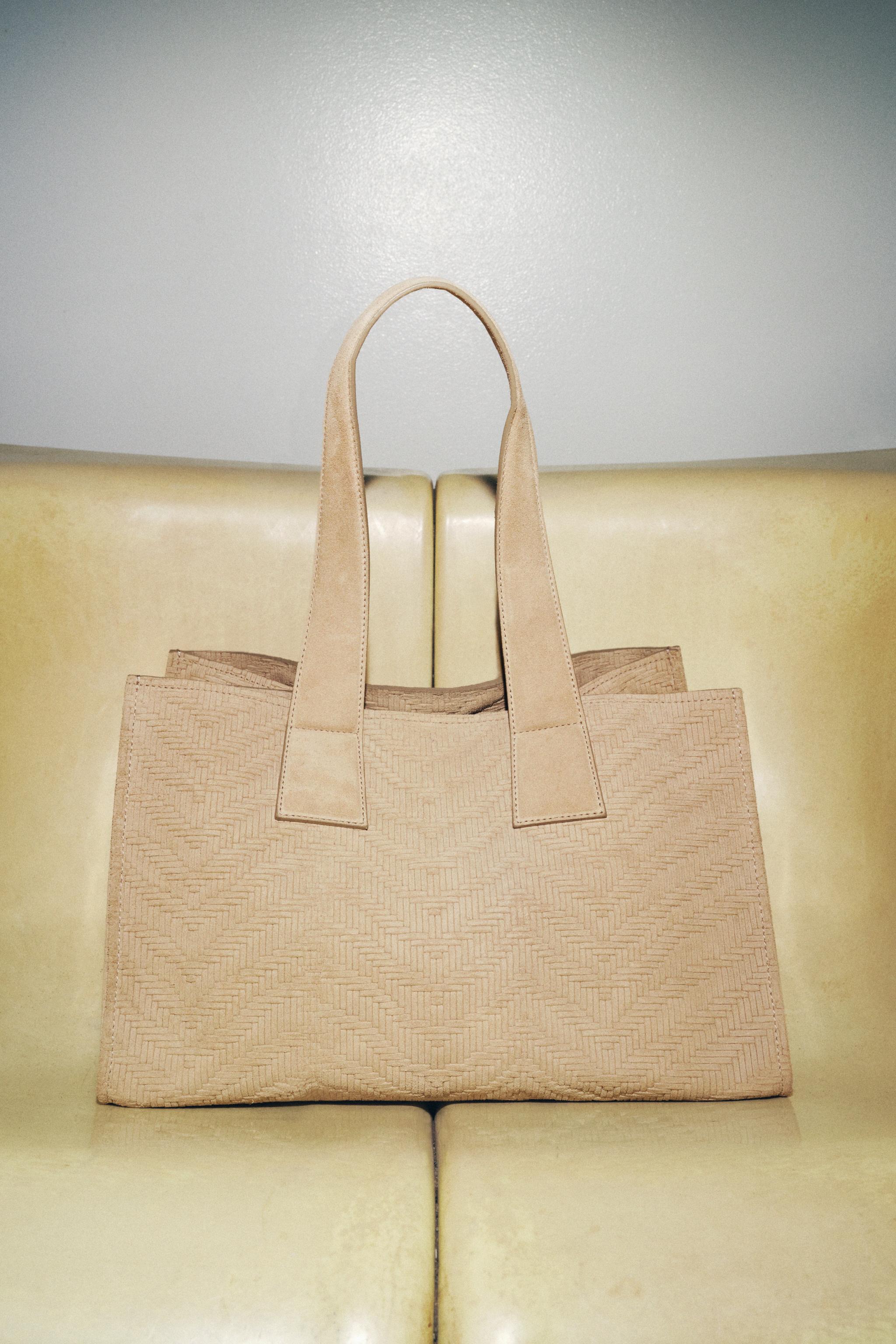 WOVEN SPLIT LEATHER SHOPPER BAG